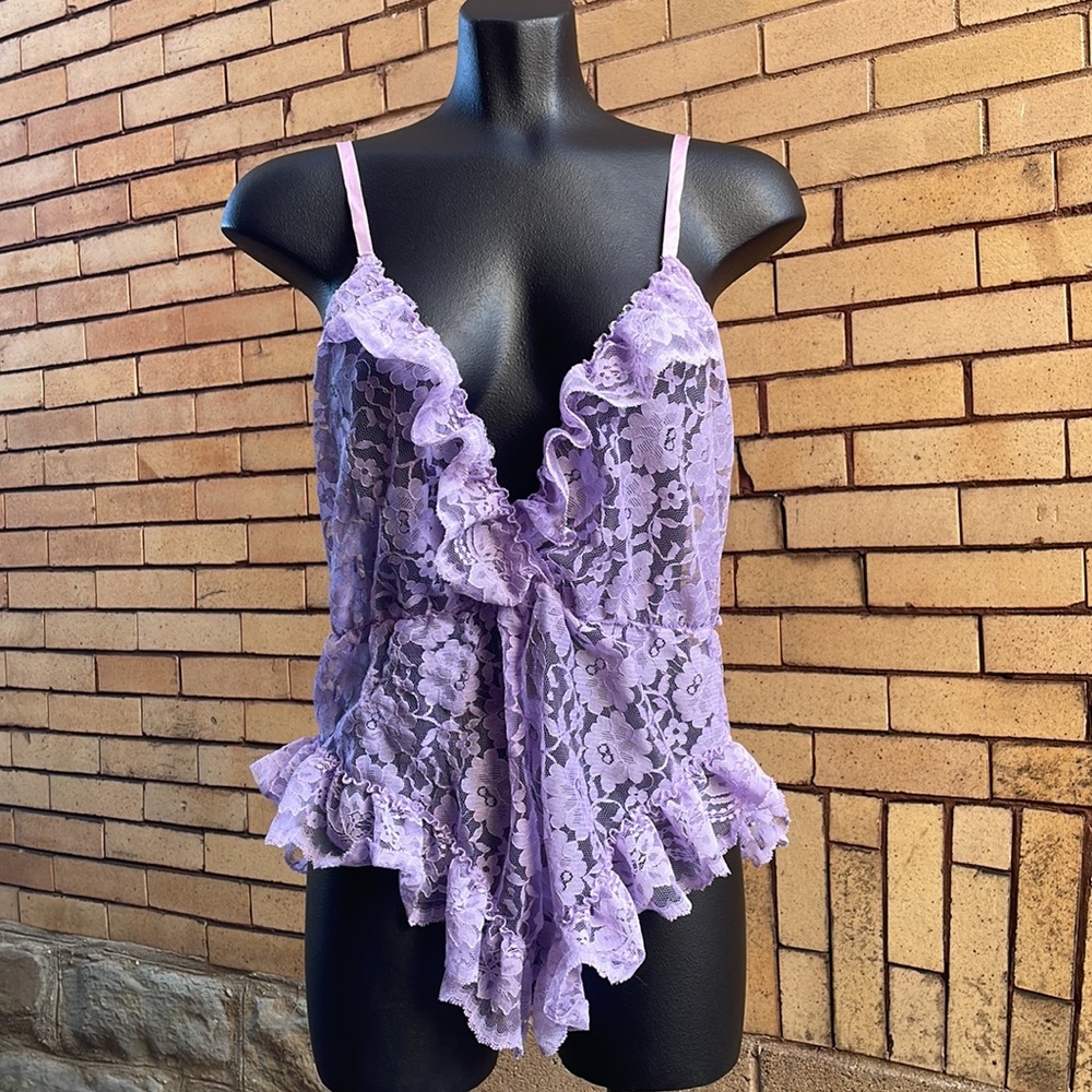 Vintage Val Mode purple floral Lace Teddy Size Small